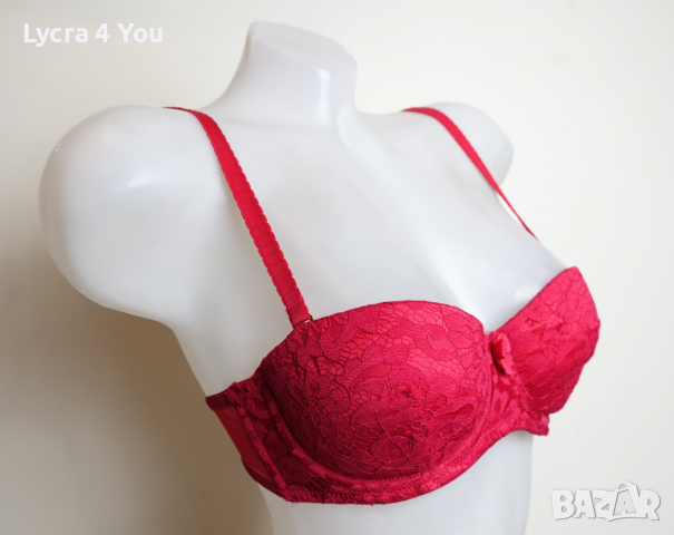 Ярко червен сутиен с червена дантела на чашките 75В размер, снимка 3 - Бельо - 36121614