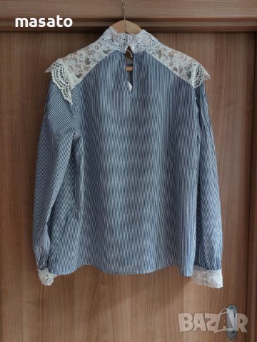 Vero Moda - раирана синя риза, снимка 3 - Ризи - 41668992