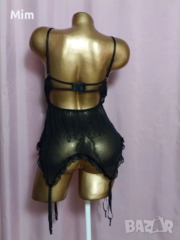 L Черна дантелен / корсет / нощница с жартиери за чорапи , снимка 3 - Корсети, бюстиета, топове - 52925051