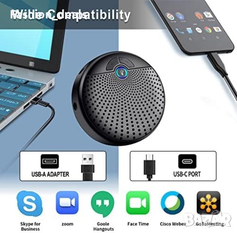 Нов Безжичен конферентен високоговорител/5 приемника Микрофон/USB-C/Онлайн срещи, снимка 7 - Друга електроника - 41164133