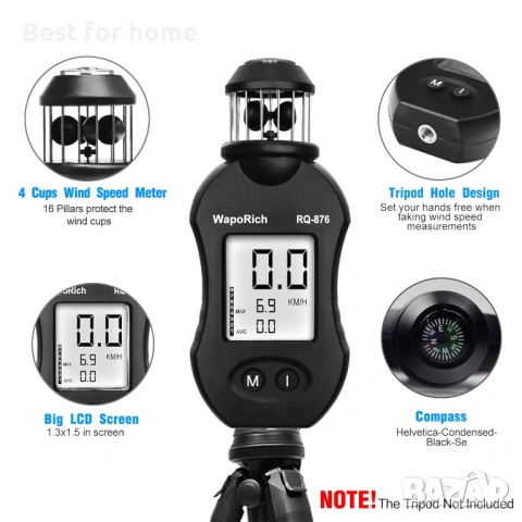 Ръчен анемометър за измерване на скоростта на вятъра с 360°, снимка 4 - Друга електроника - 53055887