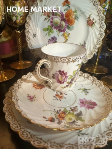 Circa 1894 наличие на няколко великолепни тройни сета съвместимост на чашката около 175 мл, , снимка 7 - Антикварни и старинни предмети - 52612675