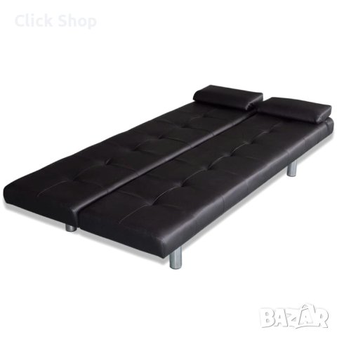 Разтегателен диван с две възглавници, изкуствена кожа, черен, снимка 6 - Дивани и мека мебел - 41534068