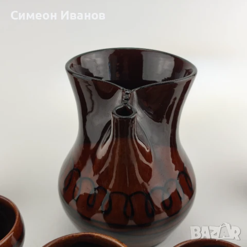 Стар керамичен сервиз за вино 6 чаши и кана #6013, снимка 3 - Други ценни предмети - 50701348