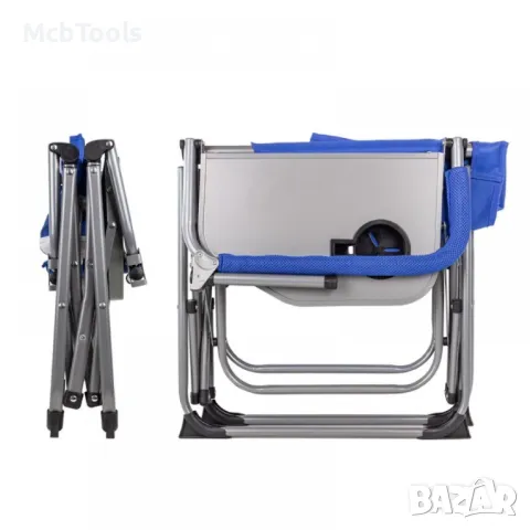 Сгъваем син стол за къмпинг с метална конструкция и поставка за чаша 46 x 50 x 93 см Forsage, снимка 2 - Къмпинг мебели - 49188237