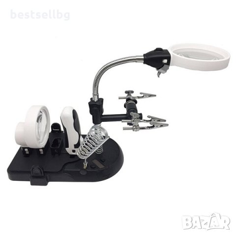 Увеличителна настолна лупа LED осветление трета ръка запояване платки, снимка 8 - Поялници и запояване - 35890397