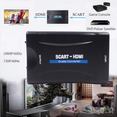 Аудио и видео конвертор, SCART женско- HDMI женско, 720p/1080P, снимка 5 - Кабели и адаптери - 36011372