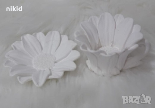 3d сет сервиз чаша и чиния слънчоглед силиконов молд калъп форма фондан гипс смола декор украса, снимка 3 - Форми - 44659721