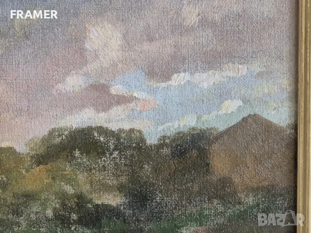 Георги Стефанов Митов 1875-1900 пейзаж край Казанлък маслени бои, снимка 4 - Картини - 47917567