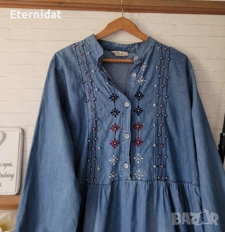 Дънкова рокля с бродерии , снимка 3 - Рокли - 51677831