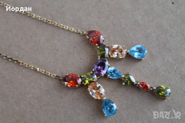 Сребърно колие с позлата /камъните са топаз и кварц/, снимка 5 - Колиета, медальони, синджири - 50772233