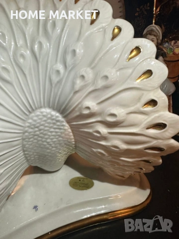 Capodimonte Italy  Circa 1980 Porcelain Peacock Figurine W/ Colorful Crystal Accents “Паунът” , снимка 10 - Антикварни и старинни предмети - 53020926