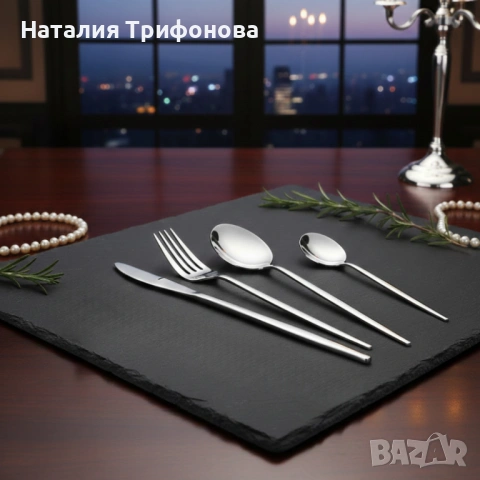 Комплект прибори за хранене в сребрист цвят от 24 части с луксозен дизайн и магнитна кутия, снимка 4 - Прибори за хранене, готвене и сервиране - 53211321