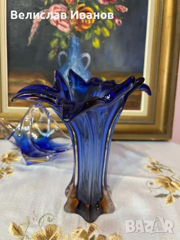 Стъклена ваза от Италия. Изключително красива . Перфектно състояние., снимка 5 - Вази - 49183089
