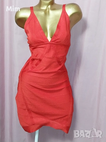  Резервирани VINCEOTTO XL Червена бандажна рокля, снимка 3 - Рокли - 53503165