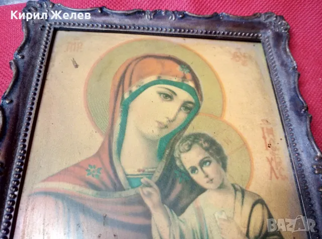 СТАРА ПРАВОСЛАВНА ИКОНА ПРЕСВЕТА БОГОРОДИЦА с МЛАДЕНЕЦА с КРАСИВА БАКЕЛИТЕНА РАМКА 47632, снимка 7 - Антикварни и старинни предмети - 47908855