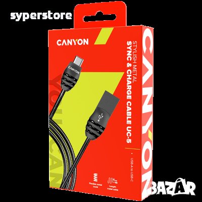 Зареждащ кабел CANYON UC-5, Type C USB 2.0 standard cable, 1M, Черен SS30240, снимка 2 - USB кабели - 40063126