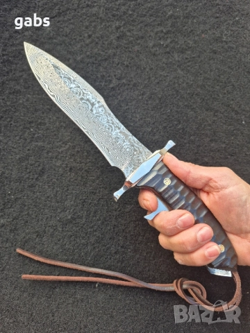Масивен ловен нож BOWIE DAMASKUS с кания от телешки бланк,LN428, снимка 11 - Ножове - 52008269