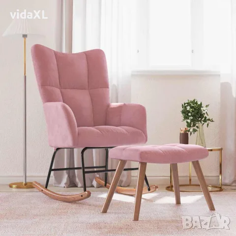 vidaXL Люлеещ се стол с табуретка, розов, кадифе, снимка 3 - Столове - 56146927