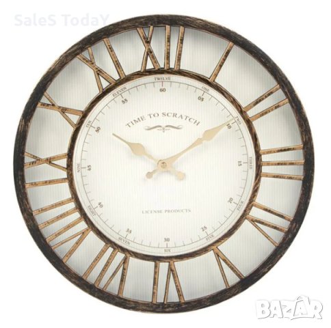 Декоративен стенен часовник, бронзов, стенен, часовник, римски с цифри, 40,6х5 см