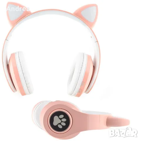 Светещи безжични bluetooth слушалки котешки уши (розови)