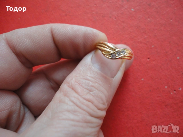 Позлатен пръстен с камъни 2, снимка 7 - Пръстени - 53052492
