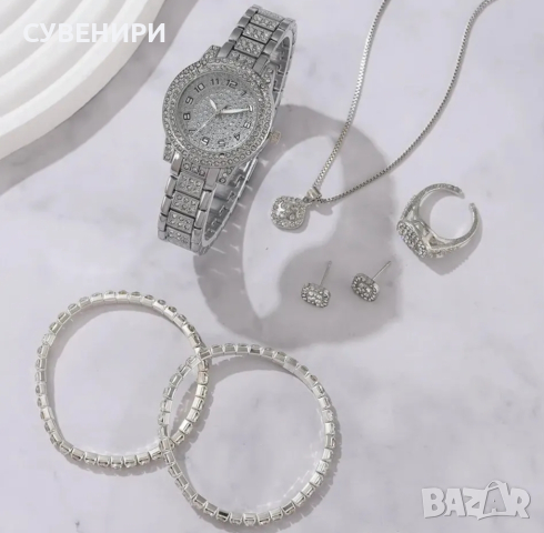 Дамски часовник с пръстен,2 гривни , обеци и колие , снимка 3 - Дамски - 44619343
