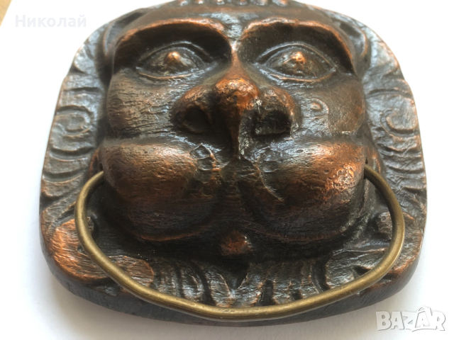  Чукче / чукало / хлопка за врата, хлопало, старо, ръчна изработка, бронзово масивно,пазител на дома, снимка 6 - Декорация за дома - 44797140