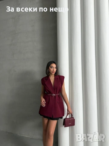 Дамски Овърсайз Елек С Колан - Налични Различни Цветове Код BS-50, снимка 2 - Елеци - 51256383