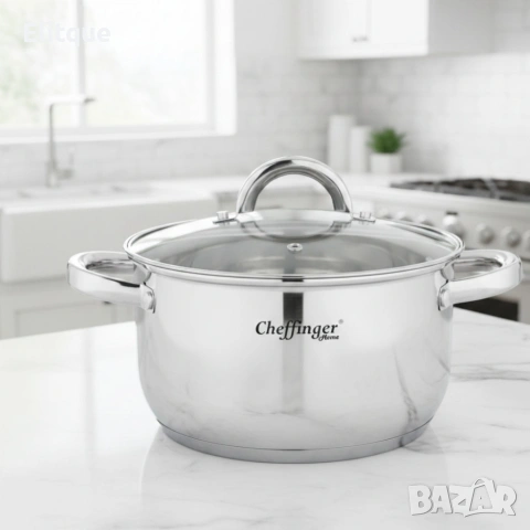 Тенджера от неръждаема стомана Cheffinger с индукционно дъно и стъклен капак, снимка 6 - Съдове за готвене - 53179280