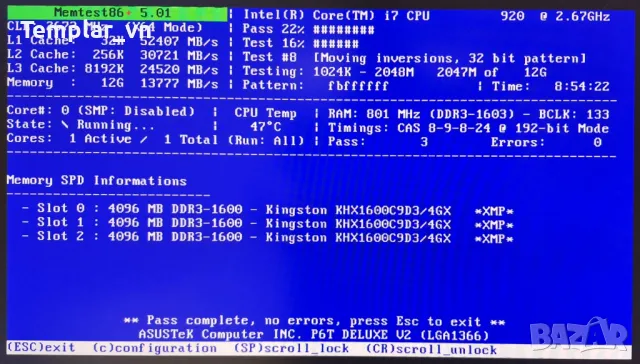 Asus P6T Deluxe V2 1366 X58 / i7 920 /Kingston Hyper X 3x4 DDR3 1600 898, снимка 10 - Геймърски - 49705584