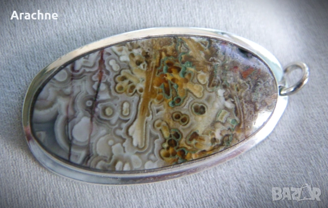 Сребърен медальон с фосил от динозавър-dino bone, снимка 3 - Колиета, медальони, синджири - 50830537