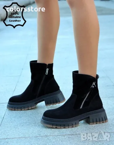 Равни боти - черен ЕСТЕСТВЕН велур - 36700, снимка 2 - Дамски боти - 49645162