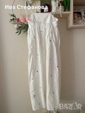 Нова дълга елегантна бяла рокля теменужки 100% памук , снимка 5 - Рокли - 41932782