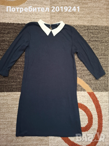 Тъмно синя рокля с бяла яка, снимка 5 - Рокли - 53215330