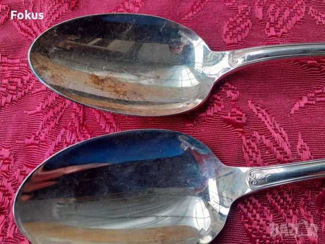 Стари антикварни посребрени луксозни лъжици Christofle 2 бр., снимка 4 - Антикварни и старинни предмети - 53726648