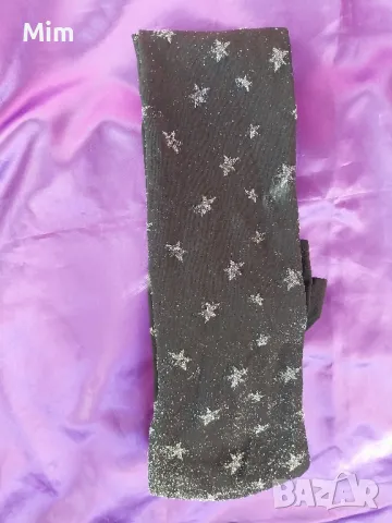 М/ХL Черен чорапогащник на звезди с брокатени сребристи нишки , снимка 2 - Бельо - 48363147