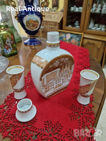 Превъзходен рядък антикварен руски порцеланов комплект бутилка с 2 чашки, снимка 8 - Антикварни и старинни предмети - 41771521