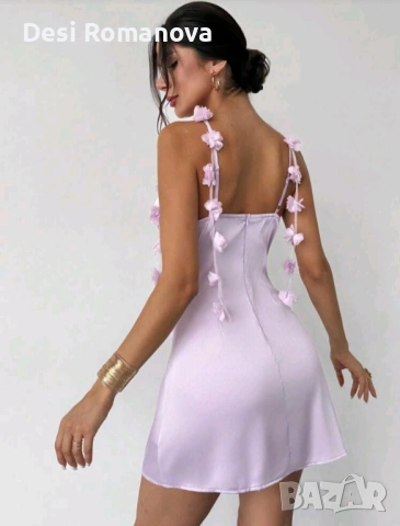 Лилава сатенена рокля SHEIN с цветя – размер S – нова, снимка 6 - Рокли - 53726617