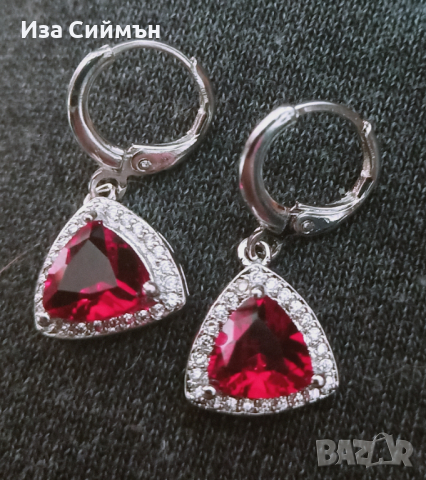 Сребърен комплект обици, пръстен и висулка с рубин, снимка 6 - Бижутерийни комплекти - 36128301