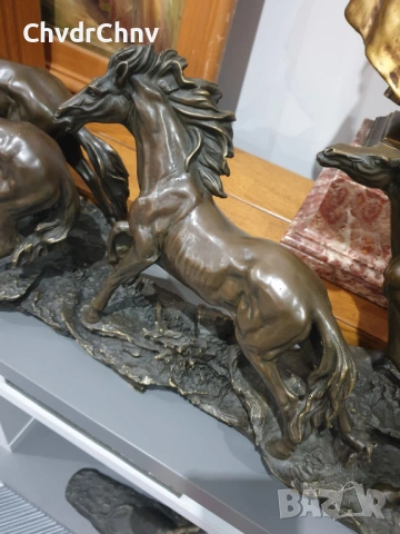 146см-33кг Mene фигура-композиция/стадо коне/8 коня/голяма френска бронзова скулптура, снимка 6 - Статуетки - 53343482