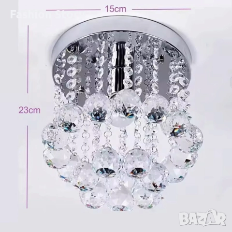 Модерен таванен полилей с големи кристални сфери и основа в сребристо, снимка 5 - Лампи за таван - 51934286