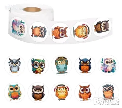 100 бр бухал сова кукувица бухалче малки самозалепващи лепенки стикери за ръчна изработка за подарък, снимка 2 - Други - 47908106