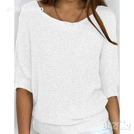 Дамски плетен пуловер с кръгло деколте и три четвърти ръкав, 7цвята , снимка 6 - Блузи с дълъг ръкав и пуловери - 47574067