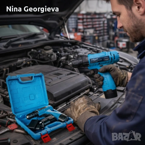 Комплект безжичен винтоверт с Led осветление, 2 батерии и куфар - всичко под ръка