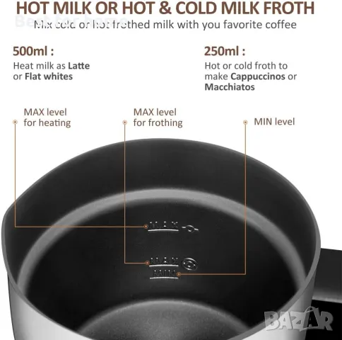 KYG Професионален автоматичен електрически пенообразувател за мляко от неръждаема стомана, снимка 4 - Кафемашини - 48857299