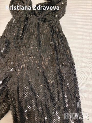 Дамски черен гащеризон с пайети, снимка 2 - Гащеризони - 53643007