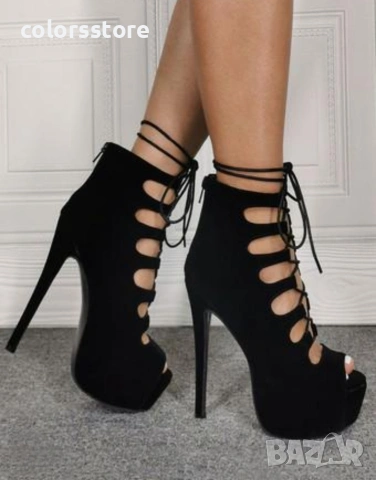 Летни боти на ток - черен велур - FM22 