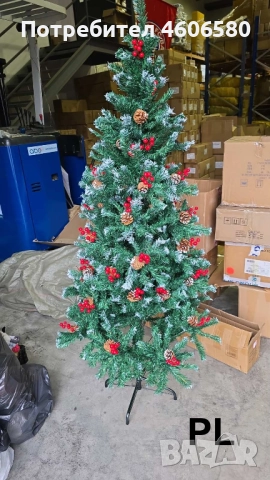 🎄 Коледна елха с червени плодчета и шишарки – 180 см 🎁, снимка 2 - Коледни подаръци - 52180179