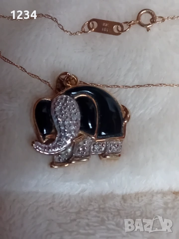 Винтидж с диаманти и оникс  фирмено златно колие слонче ръчно изработено 